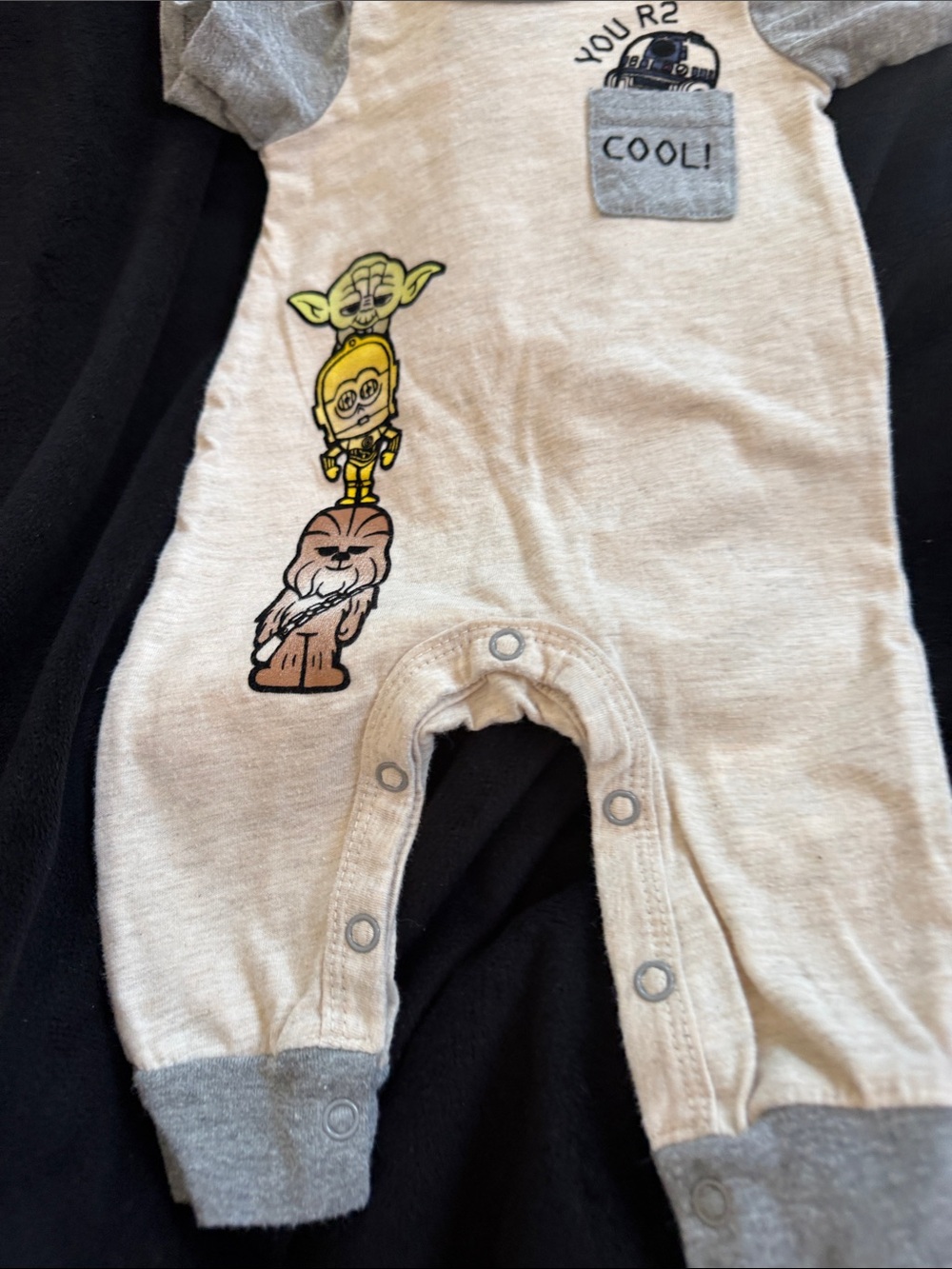 Star Wars Infant Footie - Cream & Gray with Character Stack